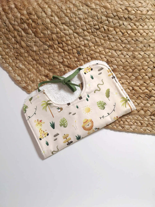 Bavoir bébé classique en coton bio - motif Mini Safari