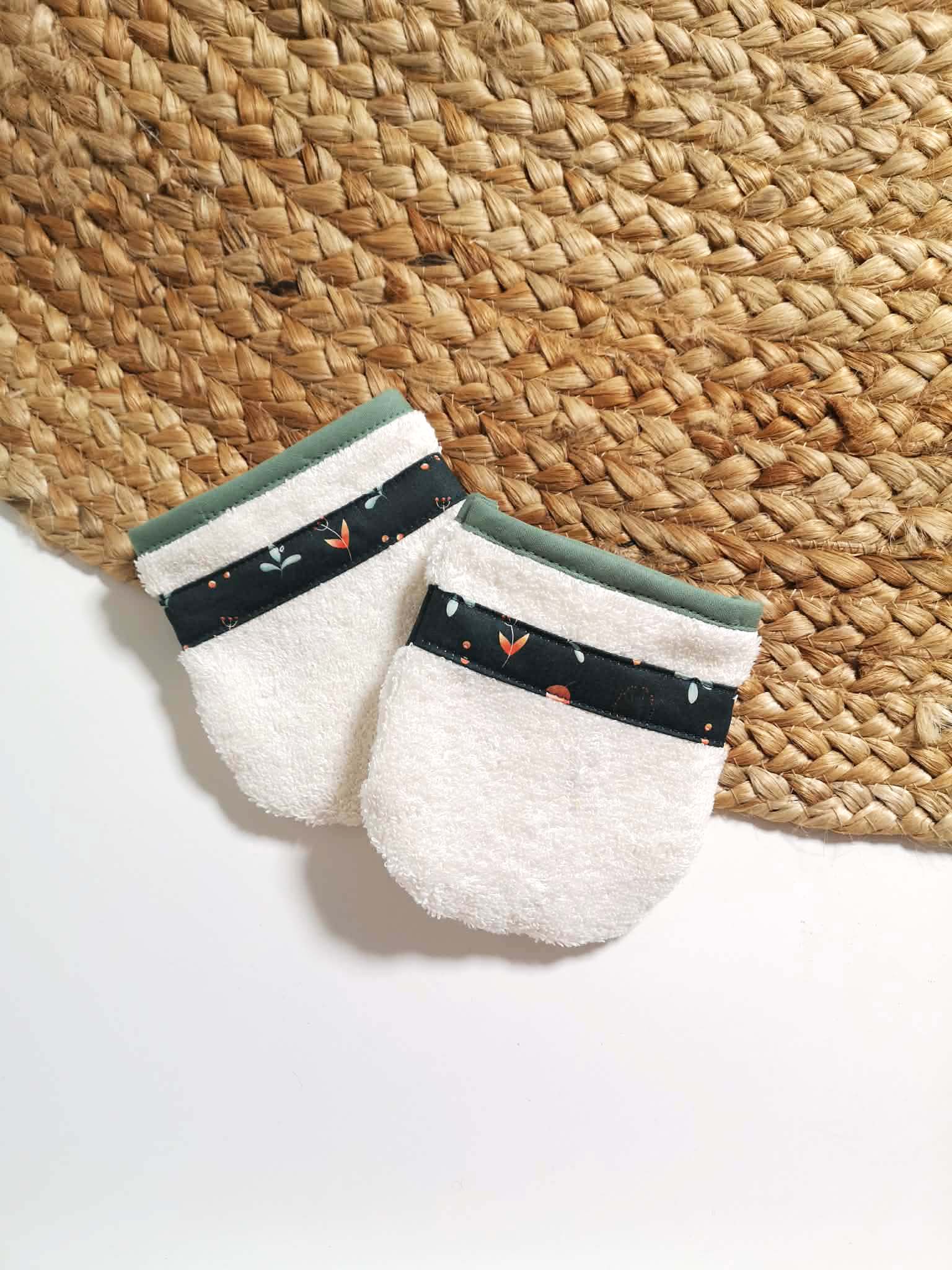 Gants de toilette en coton biologique - Motif Woodland