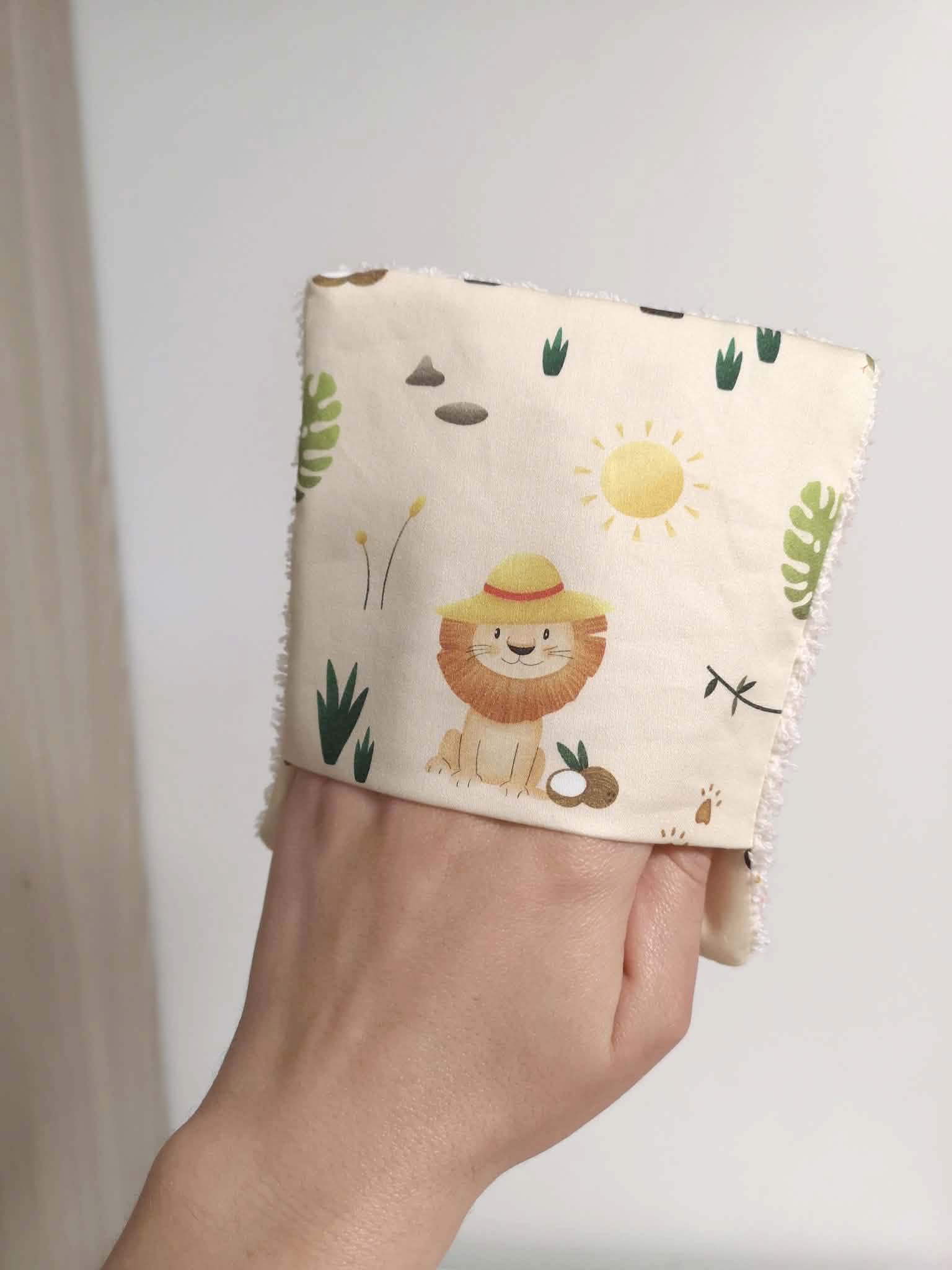 Gants de toilette enfant en coton bio - Motif Mini Safari