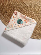 Cape de bain bébé en éponge bio - motif Woodland