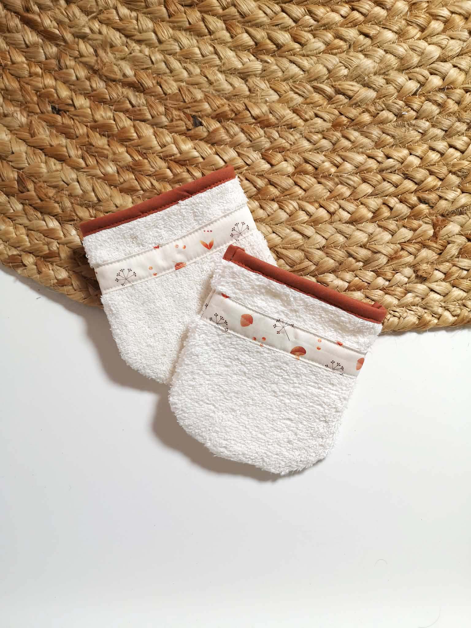 Gants de toilette en coton biologique - Motif Woodland