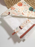Cape de bain bébé et gant en éponge bambou - motif Woodland