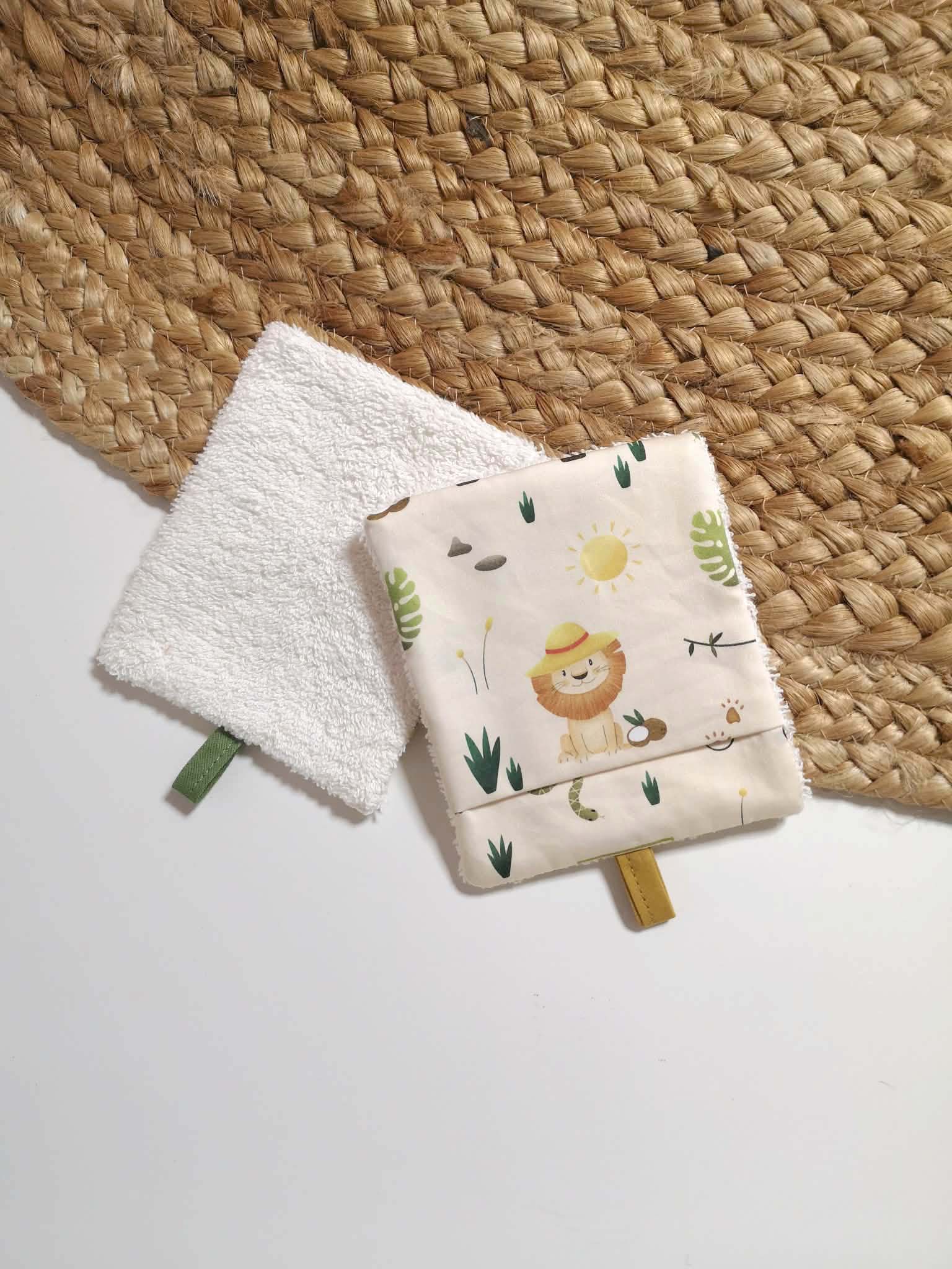 Gants de toilette enfant en coton bio - Motif Mini Safari